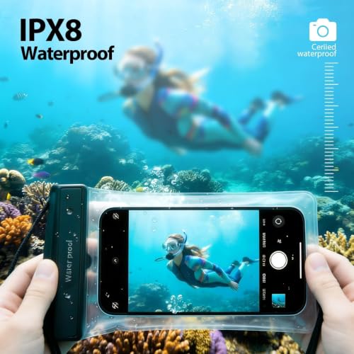 IPX8 Waterproof Phone Pouch 2 Pack for iPhone for Android 7.2 in | Dual Layer Seal, Flip-Lock Buckle, Vacation Use, Water Sports, Universal Fit