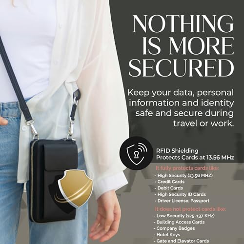 BULL GUARD Crossbody Bag for Women, Leather Phone Wallet Purse with Adjustable Anti Theft Strap & RFID Blocking 12 Card Slots - color: Xtraroom in Black Diamond Espresso