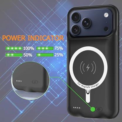 Battery Case for iPhone 17 Pro Max, Upgraded 12000mAh Rechargeable Portable Extended Battery Pack Supported Qi Wireless Charging Case Compatible with iPhone 17 Pro Max (6.9 inch) Charger Cover (Black) - size: iPhone 17 Pro Max (6.9 inch)