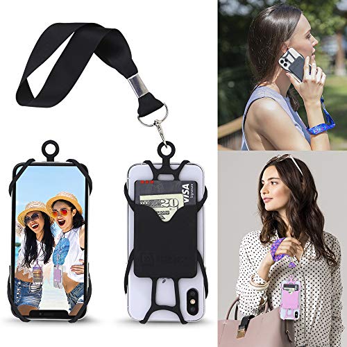 Gear Beast Cell Phone Wrist Strap Mobile Phone Holder Wristlet with Card Pocket Compatible with iPhone, Galaxy & Most Smartphones - color: Dark Black