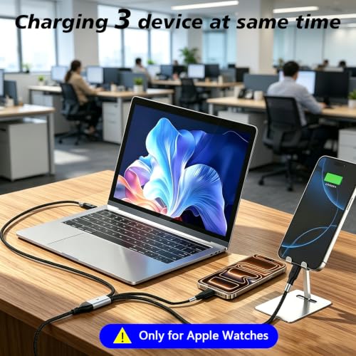 Awnuwuy 100W Multi Charge Cable for iPhone/Lightning/2 USB-C Ports, 6.6FT - size: 6.6FT