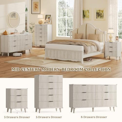 Wood Nightstands Set of 2 w/Charging Station, 3 Drawers Fluted Dresser - color: Grey White, size: 3 Drawers-Set of 2 Nightstand