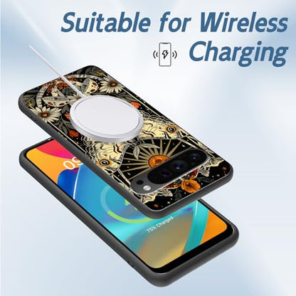 for Google Pixel 9 Pro XL Phone Case TPU Shockproof Full Body Protection Cover 6.8" Moth Mushroom Flower for Pixel 9 Pro XL Lightweight Compatible Wireless Charging Screen Protector Film - color: Moth Mushroom Flower