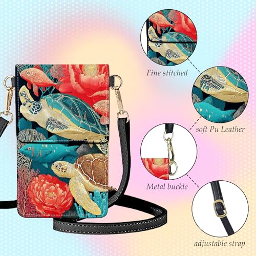 Small Crossbody Bags for Women Touchscreen Cell Phone Bag Cross Body Purses with adjustable Strap,Gifts For Teenage Girls - color: Vibrant Sea Turtle Ocean Art