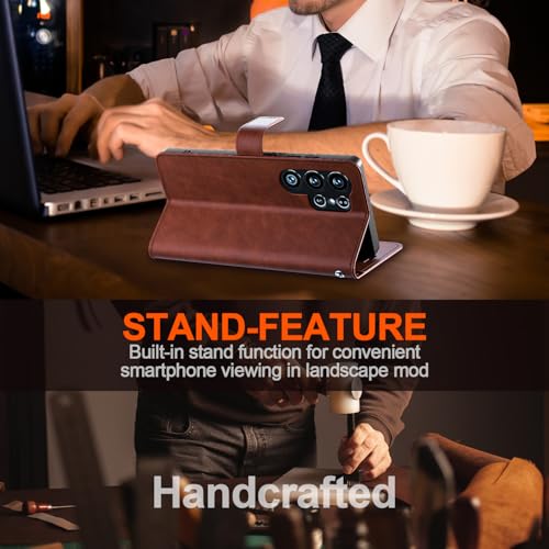 AICase for Samsung Galaxy S25 Ultra Wallet Case with [RFID Blocking] PU Leather Flip Folio Strong Magnetic Closure Protective Cover Credit Card Holder Kickstand Men Women for S25 Ultra 6.9" 2025_2 - color: Brown
