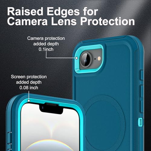 YKHJKLEC for iPhone 16e Case, Compatible with Magsafe, Military Grade 3 in 1 Heavy Duty Shockproof/Drop Proof/Dust Proof Case with 2Pcs Tempered Glass Screen Protector (New-Blue/Turquoise) - color: New-Blue/Turquoise