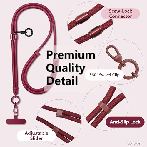 4-in-1 Phone Lanyard, Crossbody, Neck, Wrist & Finger Strap - color: Red