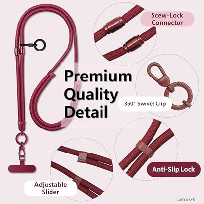 4-in-1 Phone Lanyard, Crossbody, Neck, Wrist & Finger Strap - color: Red
