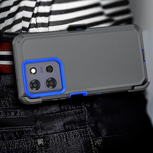 Shockproof Phone Case for Motorola Moto G Power 5G 2025/Moto G Play 2025 with Belt Clip Holster,Rugged Full-Body Protective Case Cover with Kickstand & Holster (Black+Blue) - color: Black+Blue