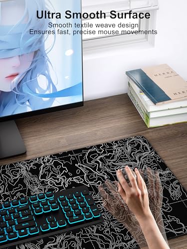 Mouse Pad with Wireless Charging, Large Desk Mat, Black Topographic Map #3 - color: Black Topographic Map #3