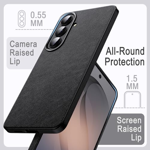 JETech Vegan Leather Case for Samsung Galaxy S26, Black | Compatible with MagSafe, Anti-Slip Grip Phone Cover, Metal Button, Soft Microfiber Lining - color: Black, size: Galaxy S26