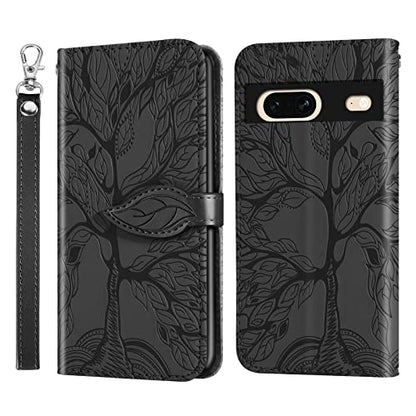 Wallet Case for 7 with Card Holder/Slot,PU Leather Folio Flip Shell [Kickstand][Magnetic Closure][Wrist Strap] Shockproof Cover fits 7, Black - color: Black, size: Google Pixel 7
