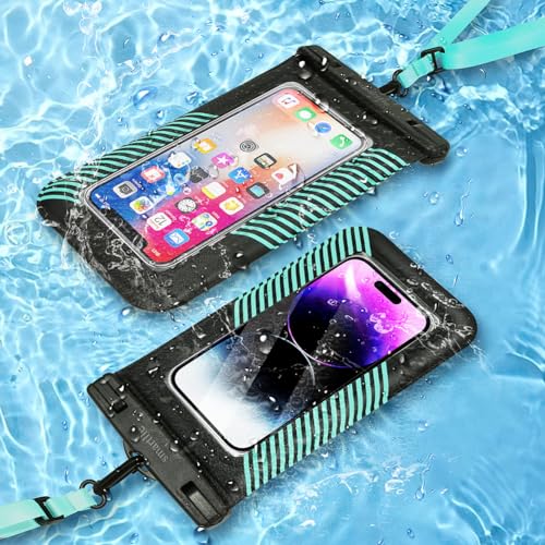 Floating Waterproof Phone Holder Pouches Cases Covers, IPX8 Cell Phone Water Protectors 1 PC w/Adjustable Neck Lanyard, for iPhone 15 14 13 Pro Max 12 11 Cyan