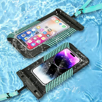 Floating Waterproof Phone Holder Pouches Cases Covers, IPX8 Cell Phone Water Protectors 1 PC w/Adjustable Neck Lanyard, for iPhone 15 14 13 Pro Max 12 11 Cyan