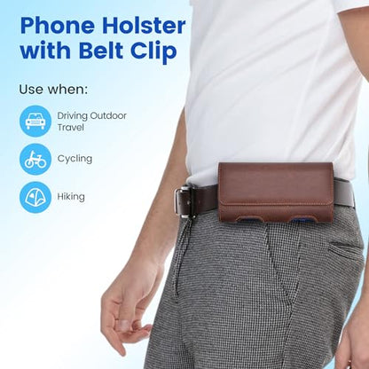 Mopaclle Leather Phone Holster with Heavy Duty Metal Belt Clip and Card Holder, Compatible with iPhone 17/16/15/14/13/12 Pro and Samsung Galaxy S25/S24/S23/S22/S21/S20 - Brown - color: 01-Leather- Brown, size: M(6.0x3.2x0.6)
