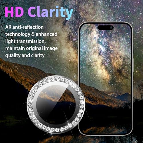 Camera Lens Protector for iPhone 15 Pro/15 Pro Max, Diamond Silver - color: Diamond Silver