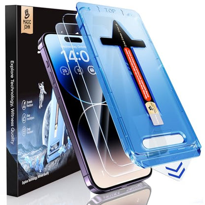 MAGIC JOHN 2 Pack for iPhone 14 Pro 6.1 inch Tempered Glass Screen Protector, Auto Dust-Elimination Installation, Bubble Free, Dynamic Island Compatible, HD Clear, Easy Installation | Easy Installation,Auto Dust-Elimination, Bubble Free,HD Clear
