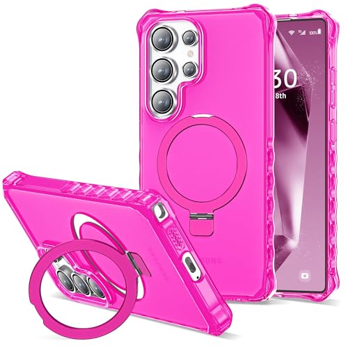 Compatible with Samsung Galaxy S24 Ultra Case 6.8'' Cute Wavy Frame with Magnetic Stand [Compatible with Mag-Safe] Military-Grade Translucent Phone Case for Women Girls, Hot Pink - color: Hot Pink, size: Samsung Galaxy S24 Ultra