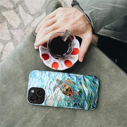 Case Compatible with iPhone 15, Cute Dual Layer Hybrid Phone Cover, Military Grade Drop Protection, Aesthetic Shockproof Phone Case for Women Girls, Stained Glass Sea Turtle - color: Stained Glass Sea Turtle, size: Iphone 15