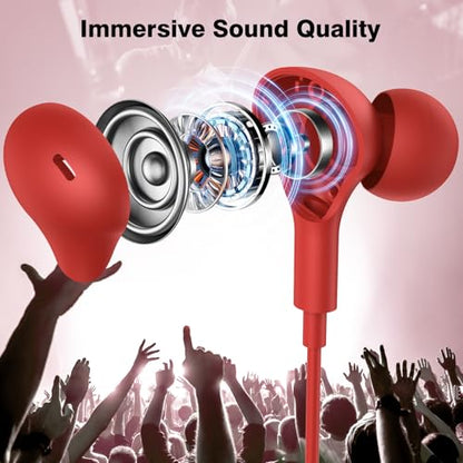 USB C Headphones for iPhone 18 Pro Max 17 16 15/Galaxy S26 FE Wired Earbuds - color: Red