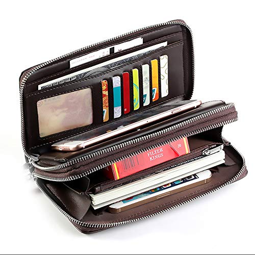 Mens Wallet Long Purse Leather Clutch Large Business Handbag Phone Card Holder Case Gift for Men Father Son Husband Boyfriend - color: Brown