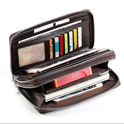 Mens Wallet Long Purse Leather Clutch Large Business Handbag Phone Card Holder Case Gift for Men Father Son Husband Boyfriend - color: Brown