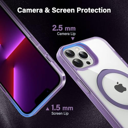 Magnetic Case for iPhone 13 Pro - [Built-in Invisible Stand] [Compatible with MagSafe] [Military Grade Drop Protection] Anti-Yellowing Hard Back Silicone Edge Cover, 6.1", Clear Purple - color: Clear Purple, size: iPhone 13 Pro 6.1''