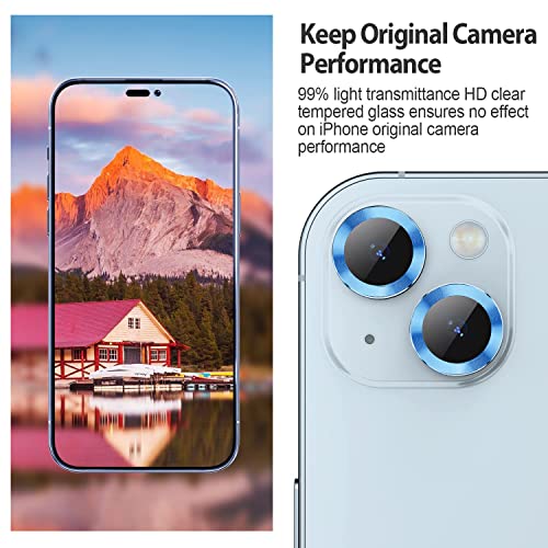 for iPhone 14 - iPhone 14 PLUS Camera Lens Protector, 9H Tempered Glass Camera Cover Screen Protector Metal Individual Ring for iPhone 14 6.1 inch iPhone 14 Plus 6.7 inch (Blue)
