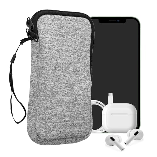 kwmobile Universal Phone Pouch Size XXL - 7" - Neoprene Smartphone Pouch with Zip - Water-Repellent Mobile Phone Case - Sleeve in Light Grey/White - color: light grey / white, size: XXL - 7"