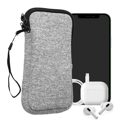 kwmobile Universal Phone Pouch Size XXL - 7" - Neoprene Smartphone Pouch with Zip - Water-Repellent Mobile Phone Case - Sleeve in Light Grey/White - color: light grey / white, size: XXL - 7"