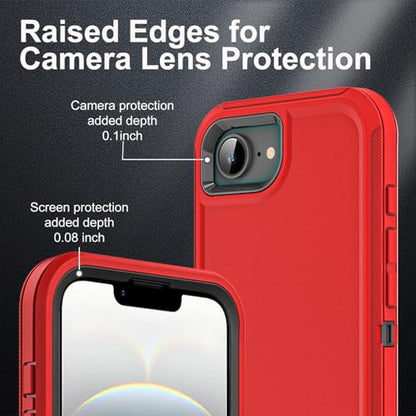 YKHJKLEC for iPhone 16e Case, Military Grade 3 in 1 Heavy Duty Shockproof/Drop Proof/Dust Proof Case with 2Pcs Tempered Glass Screen Protector (Red/Black) - color: Red/Black