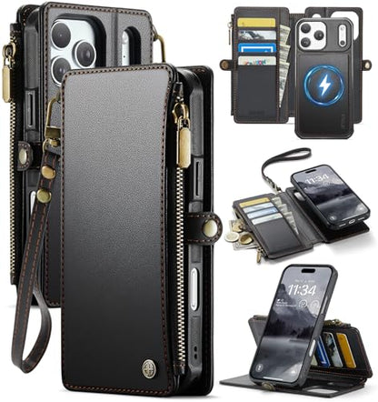 for iPhone 17 Pro - Phone Case Wallet Magnetic Detachable, Black - color: Black, size: iPhone 17 Pro