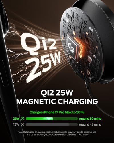 MOVESPEED Qi2.2 25W Magnetic Wireless Charger 2 Pack, MagSafe Fast Charging Pad, Compatible with iPhone 17/16/15/14/13/12 Series, AirPods Pro/4/3/2,Samsung Galaxy and More(Black) - color: Black, size: 2 pack