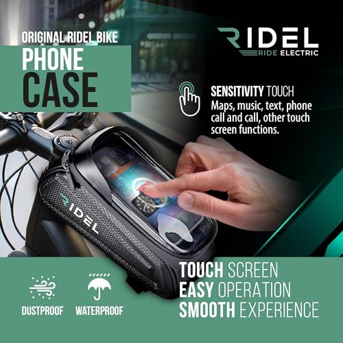 Ridel Bike Phone Holder, Phone Mount for Bike with Waterproof Frame Bag, Bicycle Accessories for eBike and Scooter, Touchscreen Protector Case, Fits Smartphones Up to 6.8 Inches