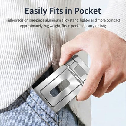 Ultra Slim Aluminum Card Phone Stand, Portable Foldable Pocket Cell Phone Holder, Adjustable Desktop Smartphone Stand for iPhone, Samsung, Android Phones, Travel Home (Silver) - color: Silver