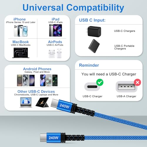 240W Samsung Charger Cable Super Fast USBC Charging Cord, 6FT 2Pack USB C
