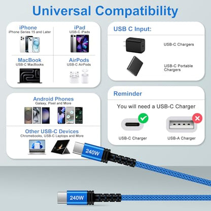 240W Samsung Charger Cable Super Fast USBC Charging Cord, 6FT 2Pack USB C