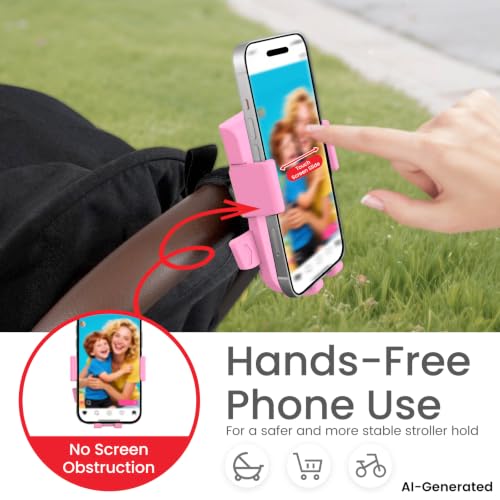 Baby Stroller Phone Holder, Universal Handlebar Phone Mount Pink