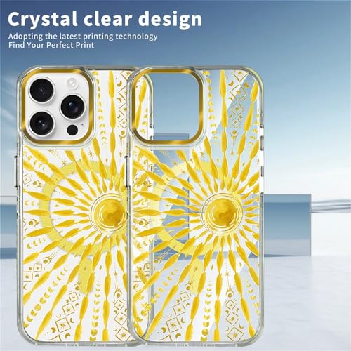 VisEnt Clear Case for iPhone 15 ProMax, Magnetic Phone Case, Transparent Slim Cover, Military Grade Protection, Shockproof, Anti-Yellowing, Scratch Resistant, Folk Gold Sun - color: Folk Gold Sun, size: Iphone 15 Pro Max