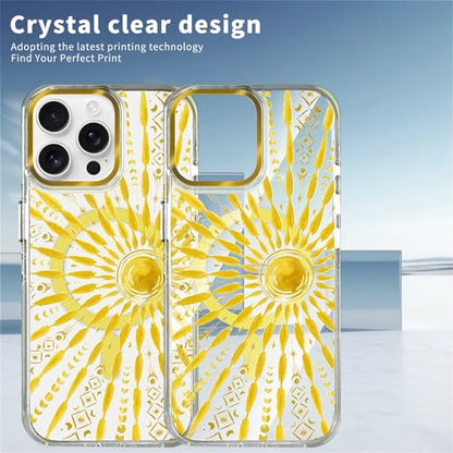 VisEnt Clear Case for iPhone 15 ProMax, Magnetic Phone Case, Transparent Slim Cover, Military Grade Protection, Shockproof, Anti-Yellowing, Scratch Resistant, Folk Gold Sun - color: Folk Gold Sun, size: Iphone 15 Pro Max