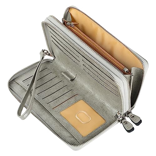 Small Compact Women Wallet RFID Blocking Genuine Leather Bifold Purse with ID Windows - color: 2-waxed Gray, size: One Size