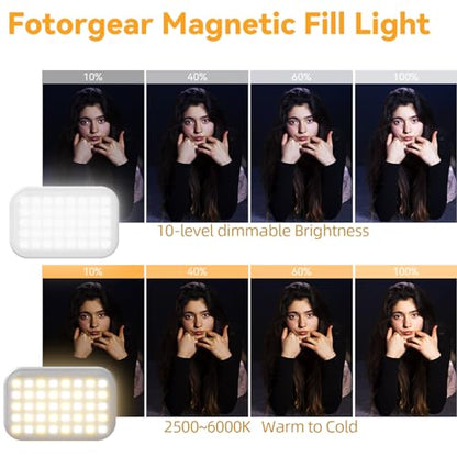 Fotorgear Universal Magnetic Selfie Light for All Smartphones & Gimbals, Slim LED Vlog Fill Light with 3 Color modes, Compatible with iPhone DJI, Insta360