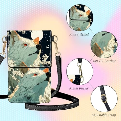 Small Crossbody Bags for Women Touchscreen Cell Phone Bag Cross Body Purses with adjustable Strap,Gifts For Teenage Girls - color: White Wolves Cartoon