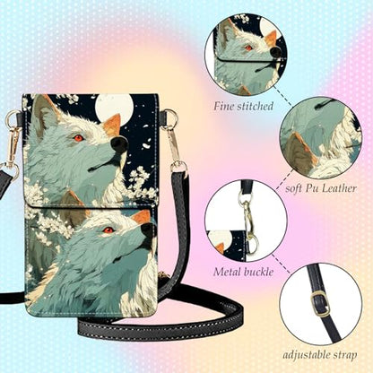 Small Crossbody Bags for Women Touchscreen Cell Phone Bag Cross Body Purses with adjustable Strap,Gifts For Teenage Girls - color: White Wolves Cartoon