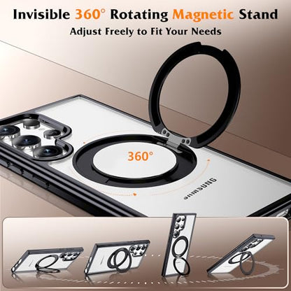 Compatible with Clear Samsung Galaxy S24 Ultra Case with 360° Invisible Magnetic Ring Stand [Compatible with Mag-Safe] Shockproof Plating Phone Case for S24 Ultra 6.8",Black - color: Black, size: Samsung Galaxy S24 Ultra