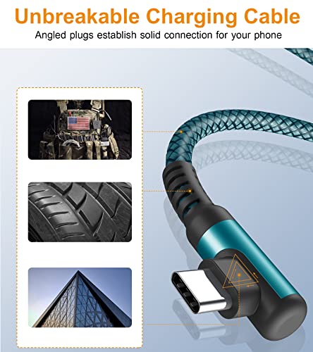 USB to USB C Cable Right Angle 3.1A Fast Charger Carplay 2Pack 10ft Green - color: green, size: 10ft+10ft