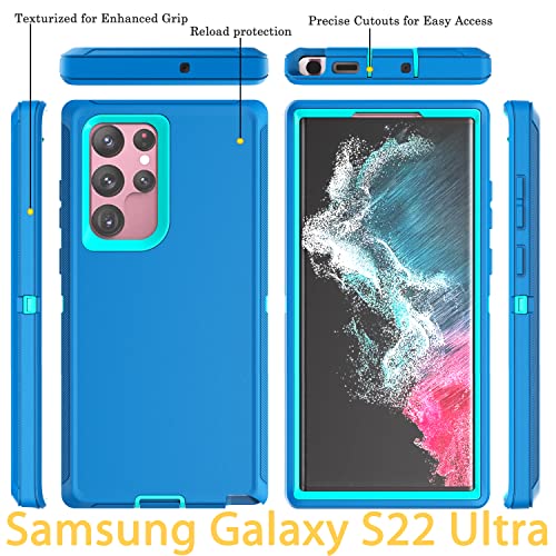 YmhxcY for Galaxy S22 Ultra Case with Self Healing Flexible TPU Film[2 Pack] and Lens Protective Film[2 Pack], Heavy Protection Cover for Galaxy S22 Ultra （6.8“）-Blue and Turquoise - color: Blue and turquoise