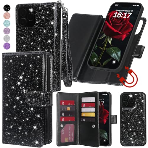 Varikke for iPhone 13 Pro Case Wallet Magnetic Detachable Bling, Black - color: (Standard) Black, size: iPhone 13 Pro 6.1"