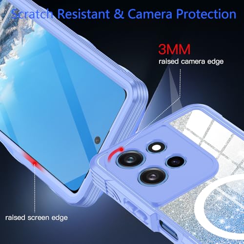 Hekodonk for Moto G Power 5G 2026 Case, Compatible with Magsafe [Built-in Tempered Glass Screen Protector & Camera Lens Protection] Full Body Shockproof Protective Women Girl Bling Case,Blue - color: Blue