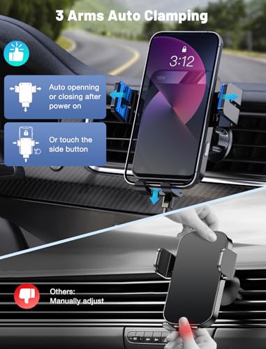 Wireless Car Charger Auto-Clamping Air Vent Car Mount 15W Fast Charging - color: Blue